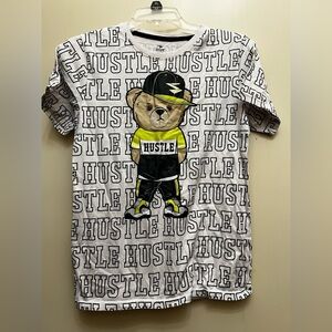 Hustler  Kids Tee with Bear Graphic - White and Yellow